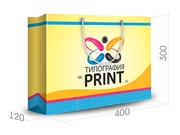 заказать печать Бумажный пакет тираж 200 штук горизонтальный, А3 формата , размер 400x300x120 мм, бумага 200 г/м² + с ламинацией, установка люверсов и ручки-шнурка